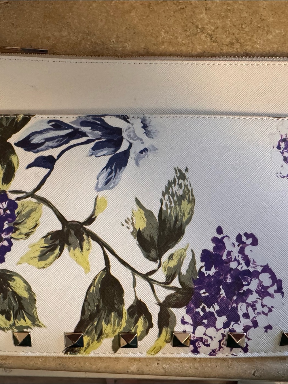 White House/Black Market hydrangea wristlet clutch with silver stud details - Picture 2 of 6